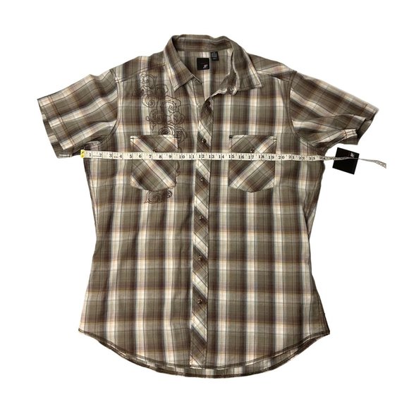 NWT Casual Plaid Shirt Mens Large J Ferrar Short Sleeve Western Snap Buttons - Picture 8 of 11